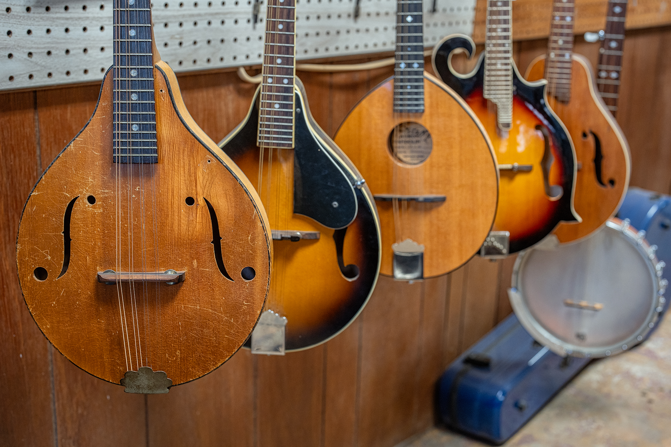 Mandolins displayed inside Webb Music Shop